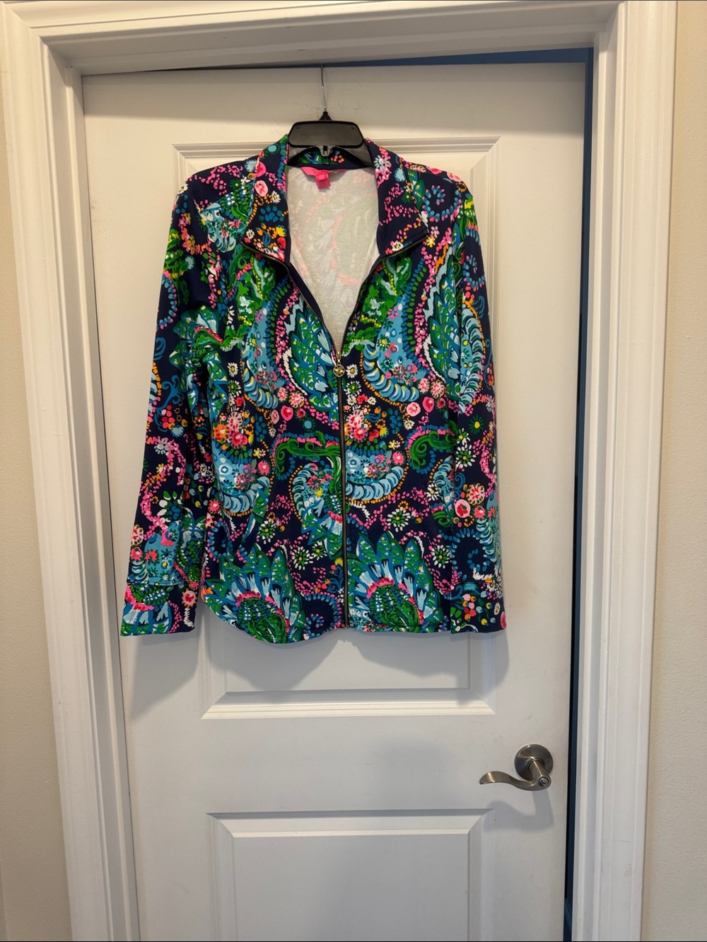 Like New Lilly Pulitzer Navy Multicolor Floral-Paisley Zip Jacket With Pockets